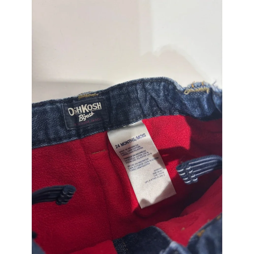 OshKosh B'gosh Fleece Lined Jeans Toddler 24 Months Blue Red Adjustable Waist